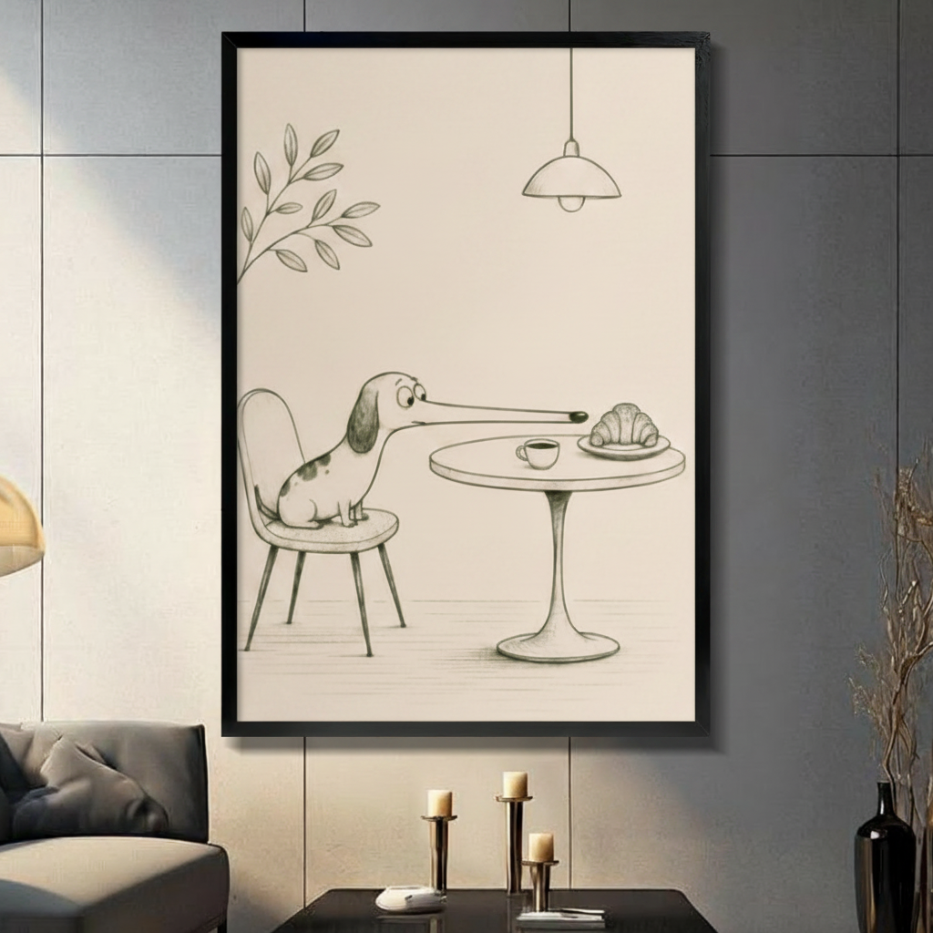 Funny Dachshund Cafe Canvas Wall Art