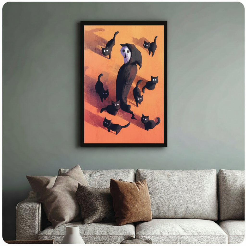 Grim Reaper Black Cats Halloween Canvas Wall Art