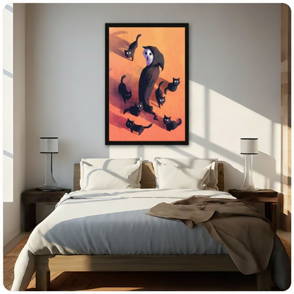 Grim Reaper Black Cats Halloween Canvas Wall Art