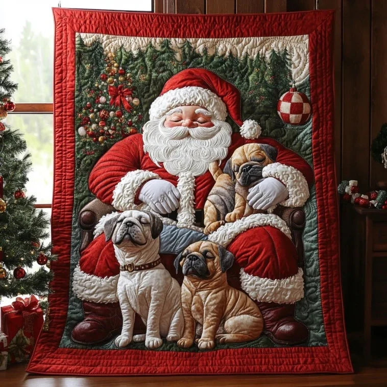 Sleeping Bulldogs In Christmas Quilt Blanket