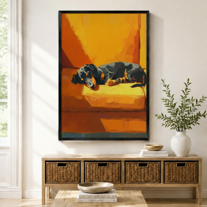 Sleeping Dachshund Oil Style Canvas Art Wall Art