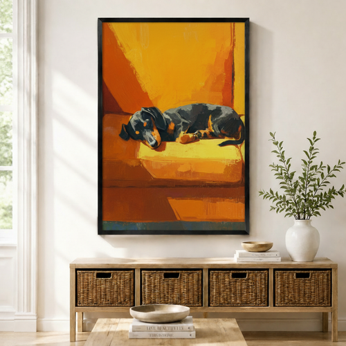 Sleeping Dachshund Oil Style Canvas Art Wall Art