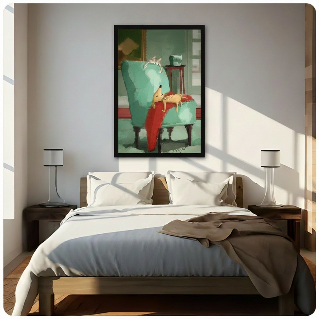 Cozy Dog Cat Nap Vintage Chair Canvas Art Wall Art