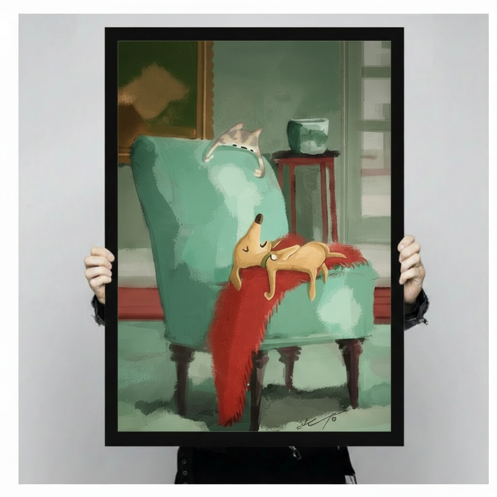 Cozy Dog Cat Nap Vintage Chair Canvas Art Wall Art