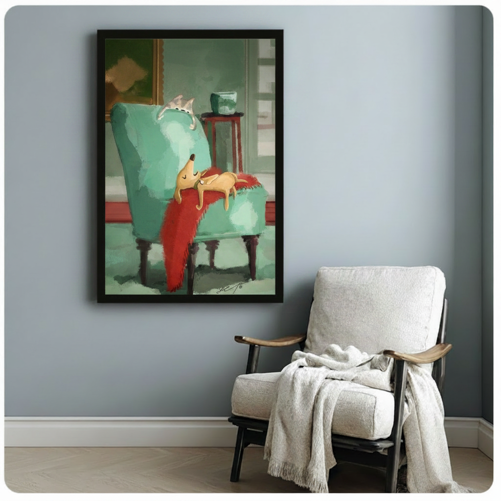 Cozy Dog Cat Nap Vintage Chair Canvas Art Wall Art