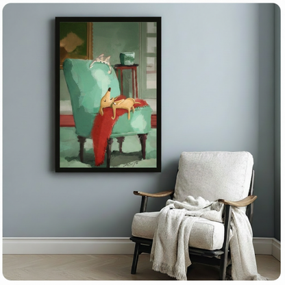 Cozy Dog Cat Nap Vintage Chair Canvas Art Wall Art