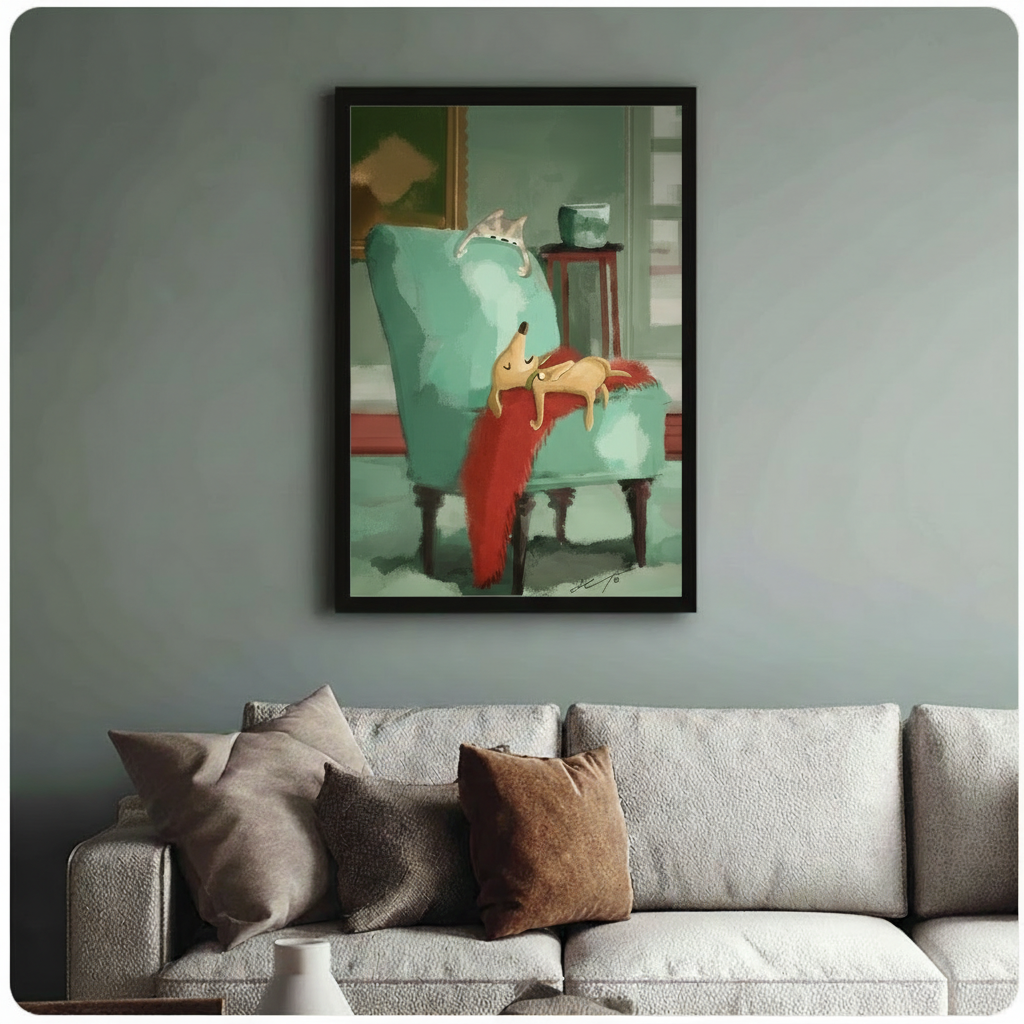 Cozy Dog Cat Nap Vintage Chair Canvas Art Wall Art