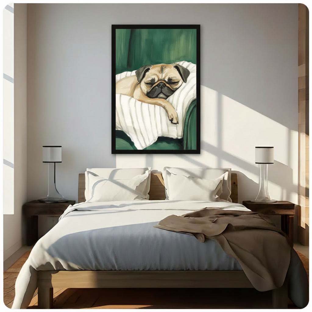 Sleeping Pug Framed Canvas Art Wall Art