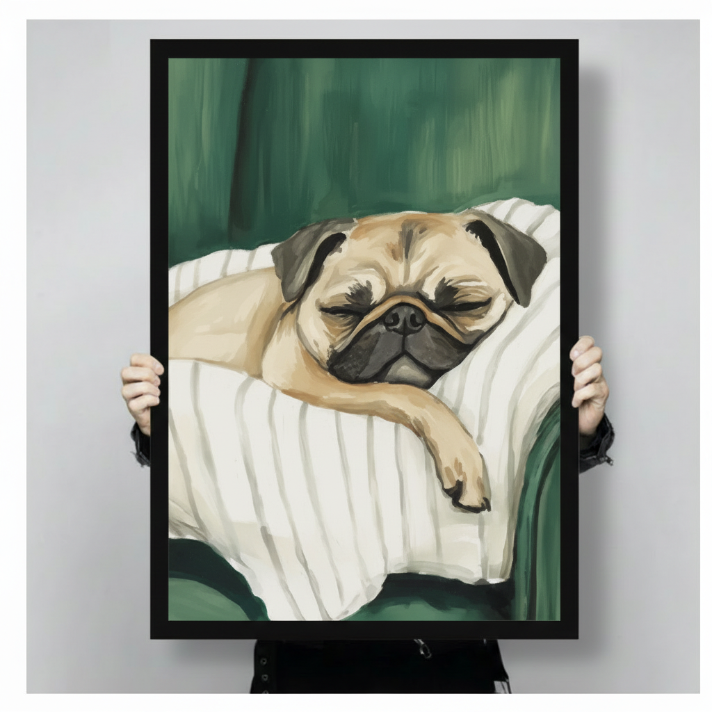 Sleeping Pug Framed Canvas Art Wall Art