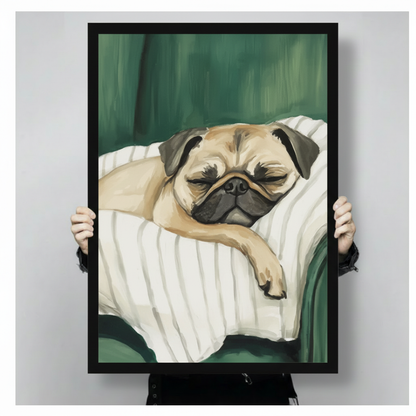 Sleeping Pug Framed Canvas Art Wall Art