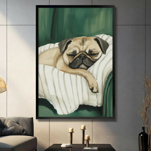 Sleeping Pug Framed Canvas Art Wall Art