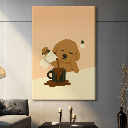 Sleepy Dog Coffee Cute Canvas Wall Art