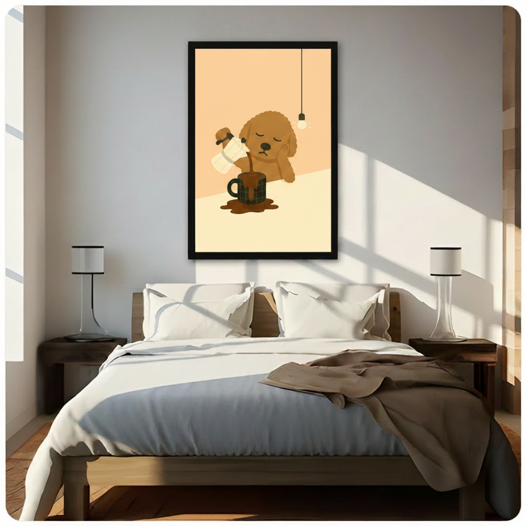 Sleepy Dog Coffee Cute Canvas Wall Art