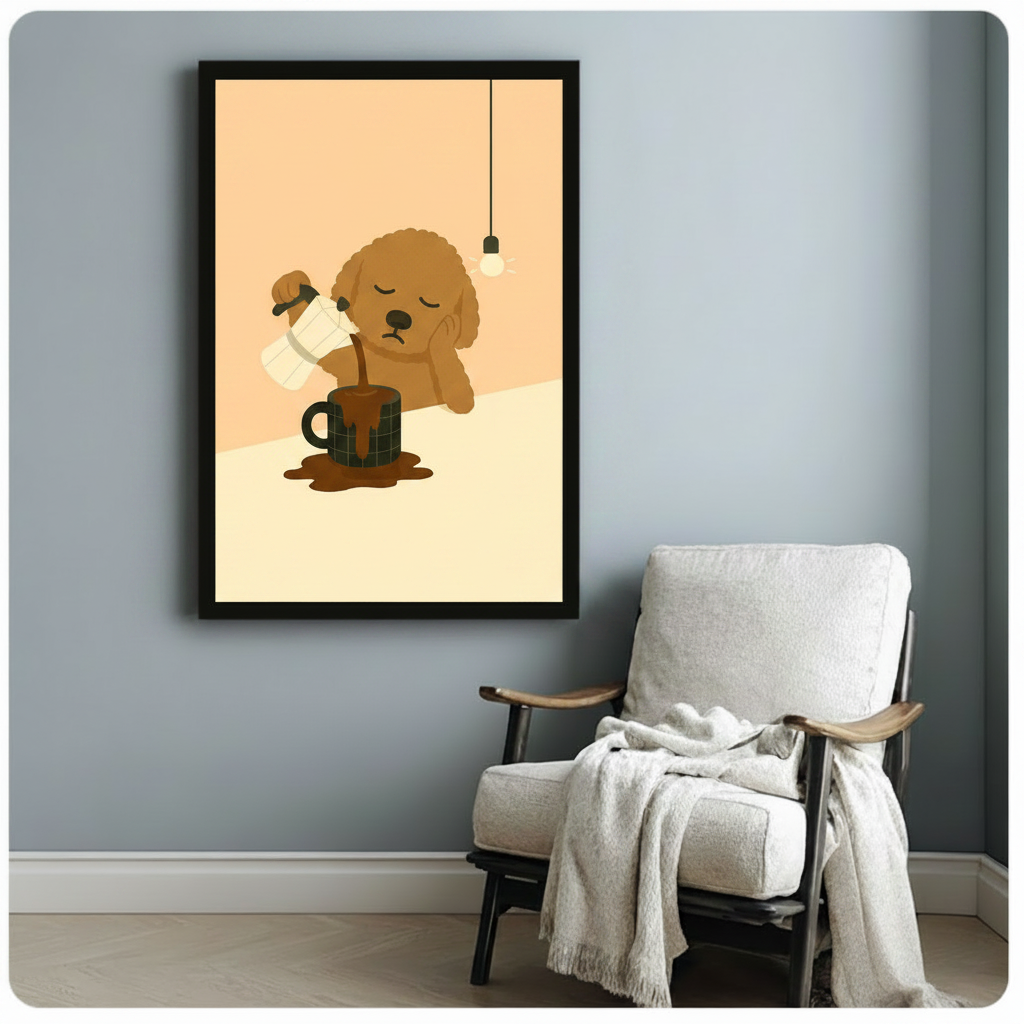 Sleepy Dog Coffee Cute Canvas Wall Art