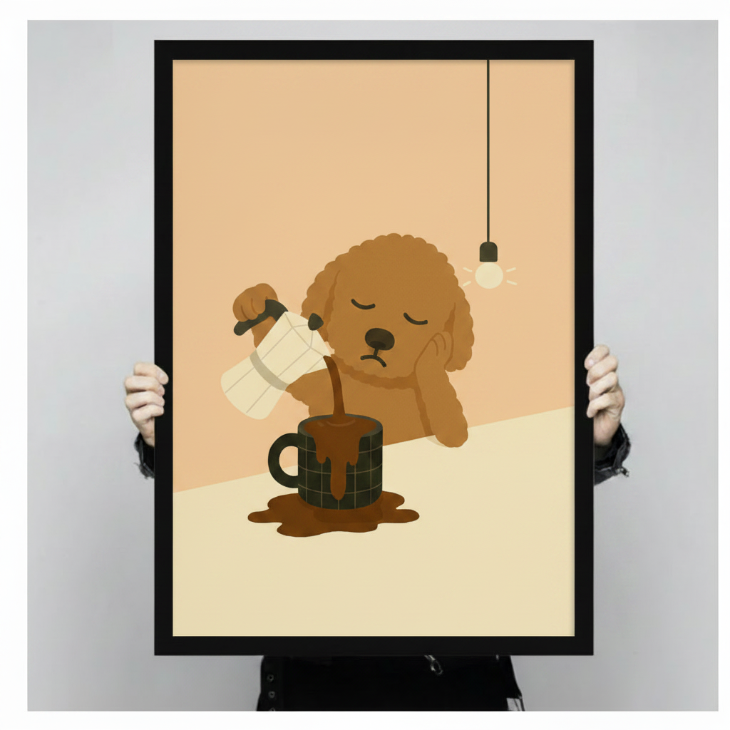 Sleepy Dog Coffee Cute Canvas Wall Art