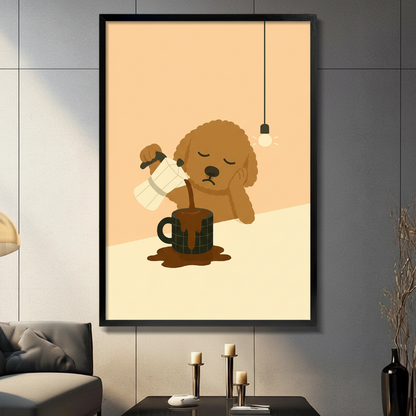 Sleepy Dog Coffee Cute Canvas Wall Art