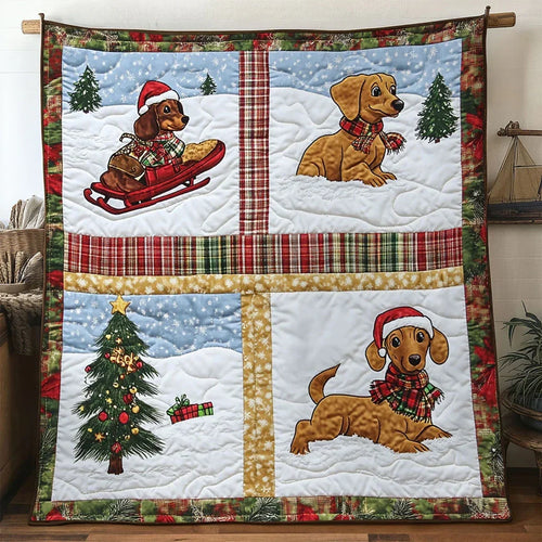 Sleigh Bells Dachshund Quilt Blanket