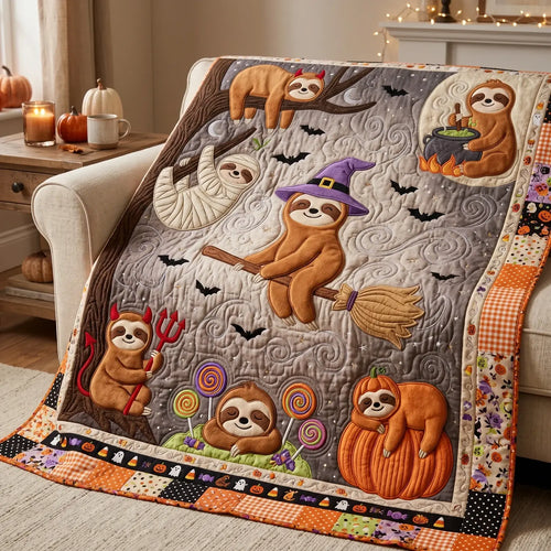 Sloth In Halloween Quilt Blanket