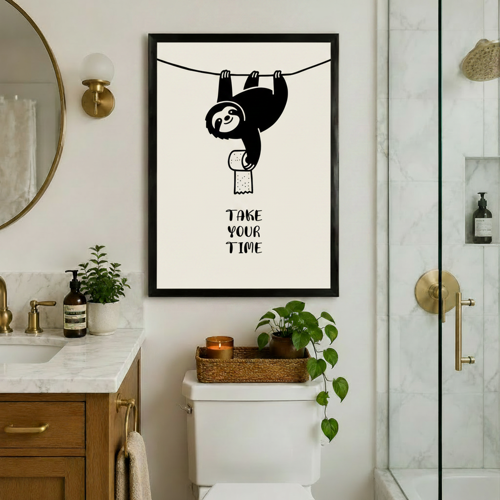 Funny Sloth Bathroom Quote Canvas Wall Art