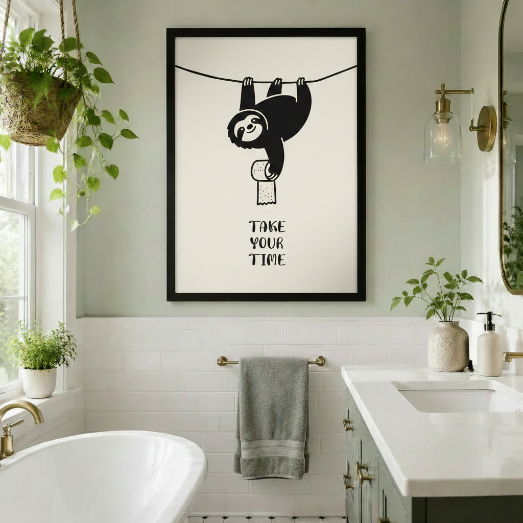 Funny Sloth Bathroom Quote Canvas Wall Art
