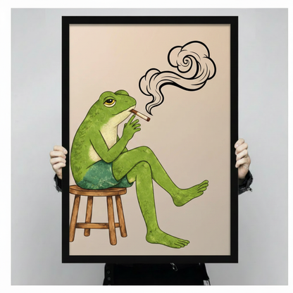 Smoking Frog Funny Whimsical Canvas Wall Art