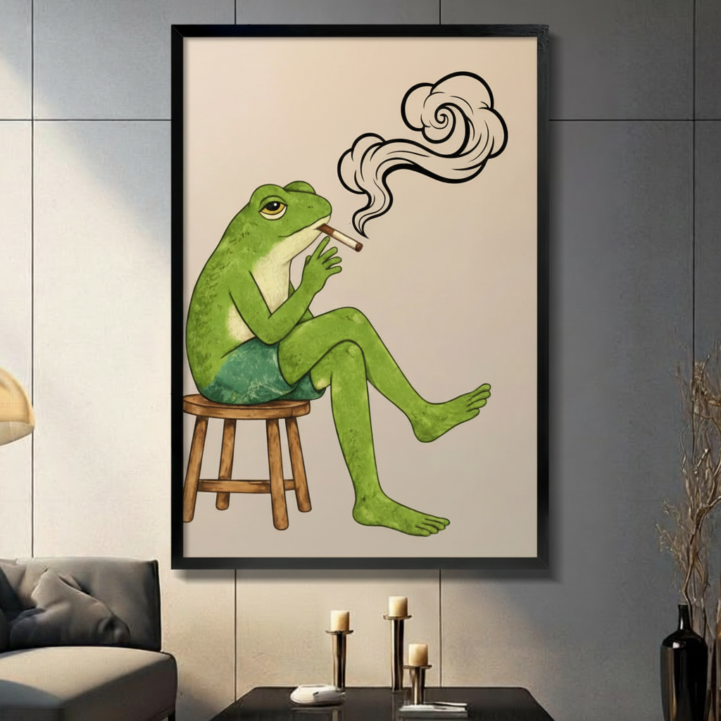 Smoking Frog Funny Whimsical Canvas Wall Art