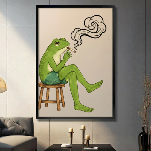 Smoking Frog Funny Whimsical Canvas Wall Art