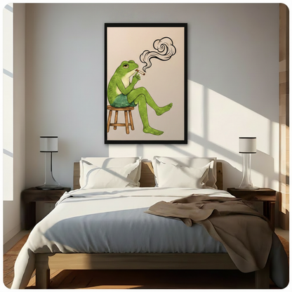 Smoking Frog Funny Whimsical Canvas Wall Art