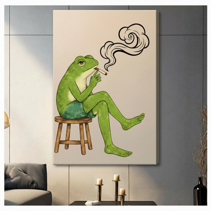 Smoking Frog Funny Whimsical Canvas Wall Art