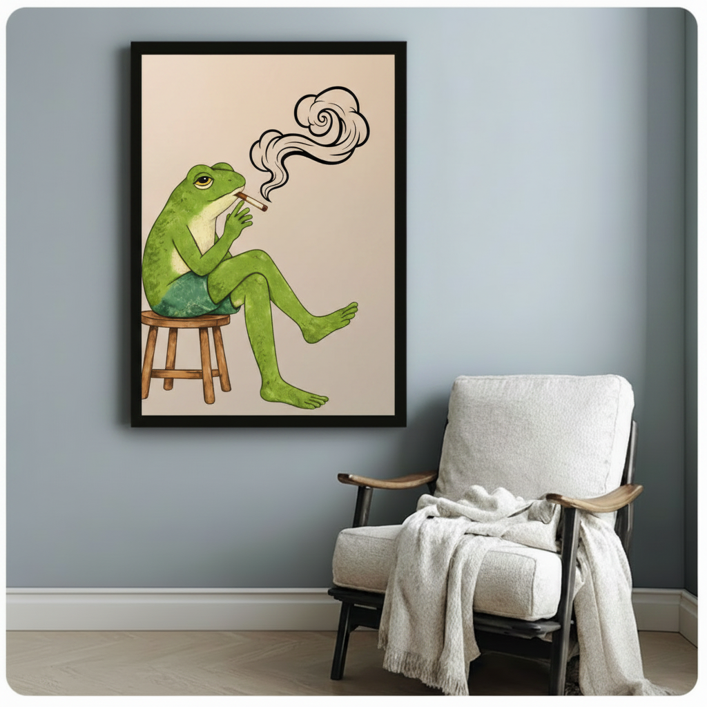 Smoking Frog Funny Whimsical Canvas Wall Art