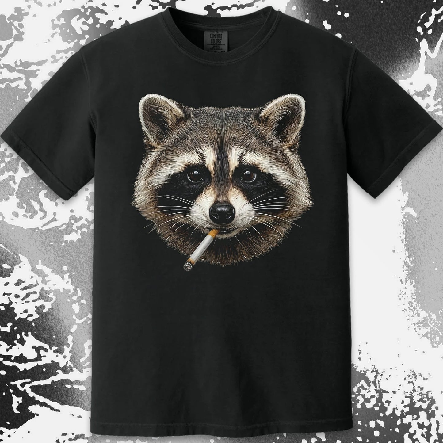 Smoking Raccoon T-Shirt, Midnight Mischief Attitude, Rebel Humor Art, funny meme tee gift (view 6)