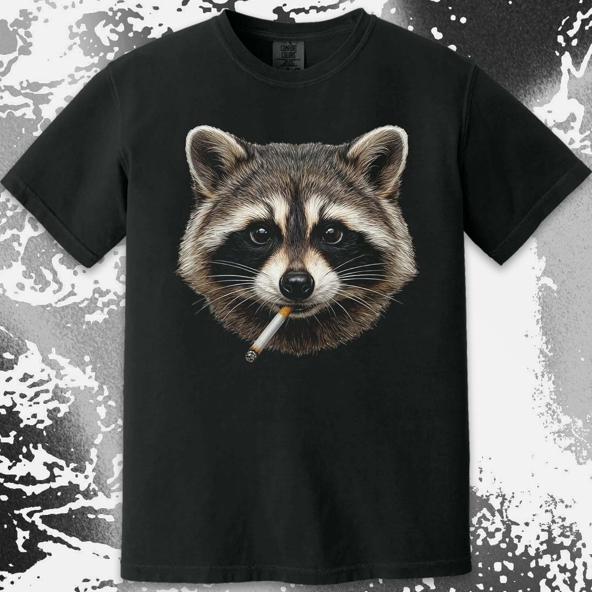 Smoking Raccoon T-Shirt, Midnight Mischief Attitude, Rebel Humor Art, funny meme tee gift (view 6)