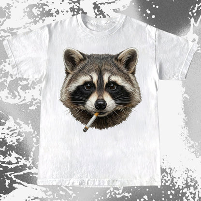 Smoking Raccoon T-Shirt, Midnight Mischief Attitude, Rebel Humor Art, funny meme tee gift (view 11)