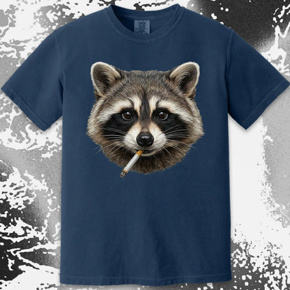 Smoking Raccoon T-Shirt, Midnight Mischief Attitude, Rebel Humor Art, funny meme tee gift (view 3)
