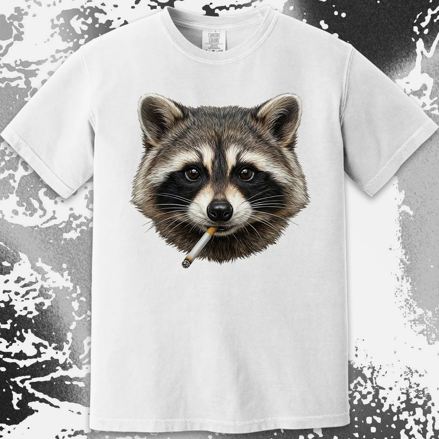 Smoking Raccoon T-Shirt, Midnight Mischief Attitude, Rebel Humor Art, funny meme tee gift (view 4)