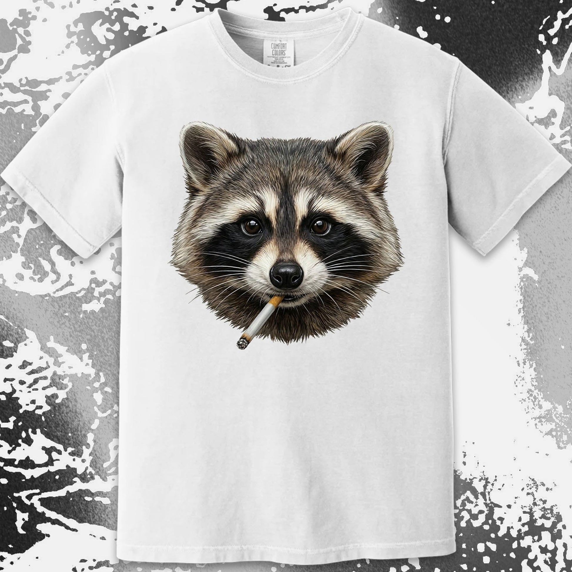 Smoking Raccoon T-Shirt, Midnight Mischief Attitude, Rebel Humor Art, funny meme tee gift (view 4)