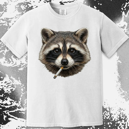 Smoking Raccoon T-Shirt, Midnight Mischief Attitude, Rebel Humor Art, funny meme tee gift (view 4)