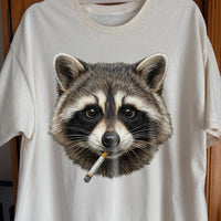 Smoking Raccoon T-Shirt, Midnight Mischief Attitude, Rebel Humor Art, funny meme tee gift