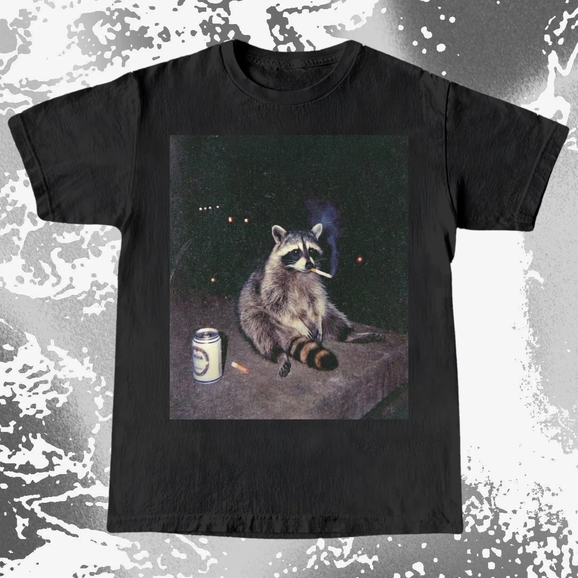 Raccoon Smoking T-Shirt, Late Night Loneliness Aesthetic, Dark Humor Animal Art, funny meme tee gift (view 10)