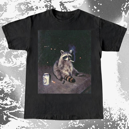 Raccoon Smoking T-Shirt, Late Night Loneliness Aesthetic, Dark Humor Animal Art, funny meme tee gift (view 10)
