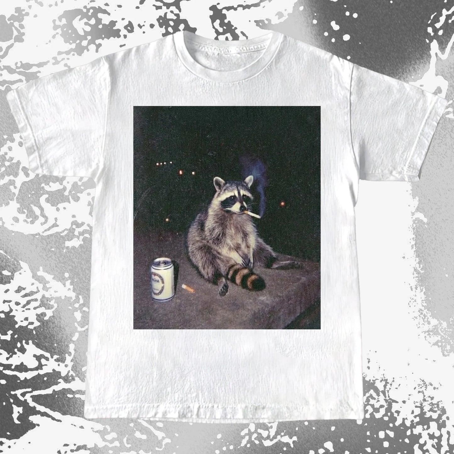Raccoon Smoking T-Shirt, Late Night Loneliness Aesthetic, Dark Humor Animal Art, funny meme tee gift (view 3)
