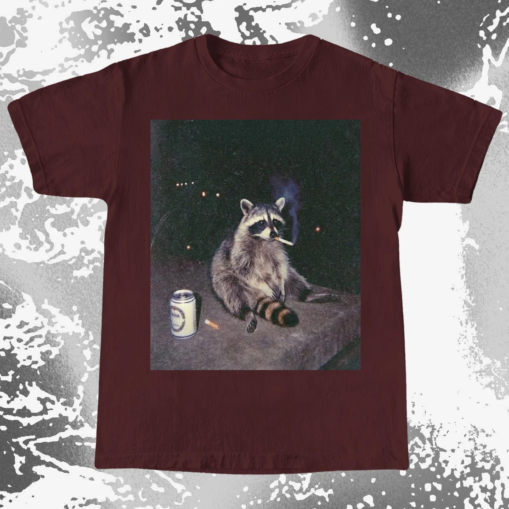 Raccoon Smoking T-Shirt, Late Night Loneliness Aesthetic, Dark Humor Animal Art, funny meme tee gift (view 5)