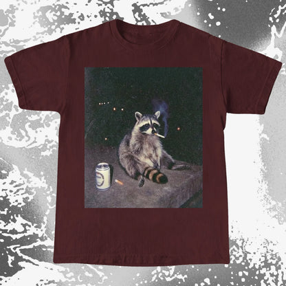 Raccoon Smoking T-Shirt, Late Night Loneliness Aesthetic, Dark Humor Animal Art, funny meme tee gift (view 5)