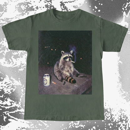 Raccoon Smoking T-Shirt, Late Night Loneliness Aesthetic, Dark Humor Animal Art, funny meme tee gift (view 6)