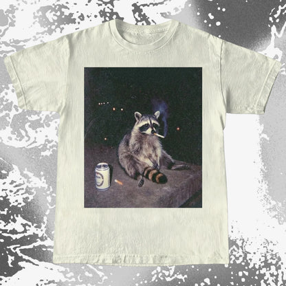 Raccoon Smoking T-Shirt, Late Night Loneliness Aesthetic, Dark Humor Animal Art, funny meme tee gift (view 9)