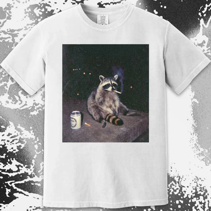 Raccoon Smoking T-Shirt, Late Night Loneliness Aesthetic, Dark Humor Animal Art, funny meme tee gift (view 14)