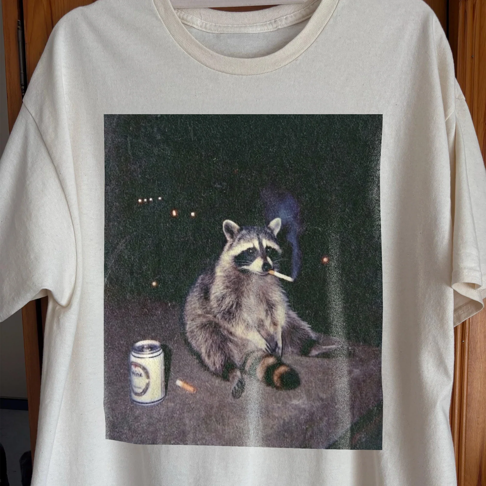 Raccoon Smoking T-Shirt, Late Night Loneliness Aesthetic, Dark Humor Animal Art, funny meme tee gift (view 2)