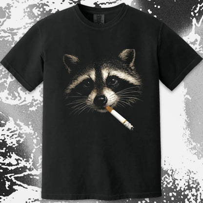 Quiet Smoke Raccoon Tee – Midnight Outsider Mood, funny meme tee gift (view 4)