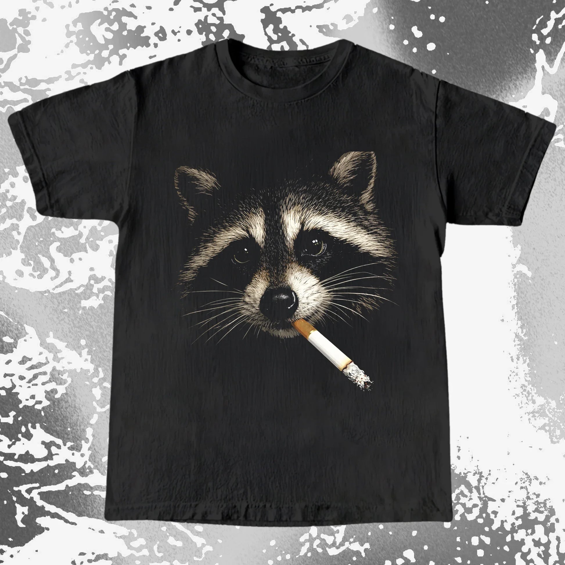 Quiet Smoke Raccoon Tee – Midnight Outsider Mood, funny meme tee gift (view 2)