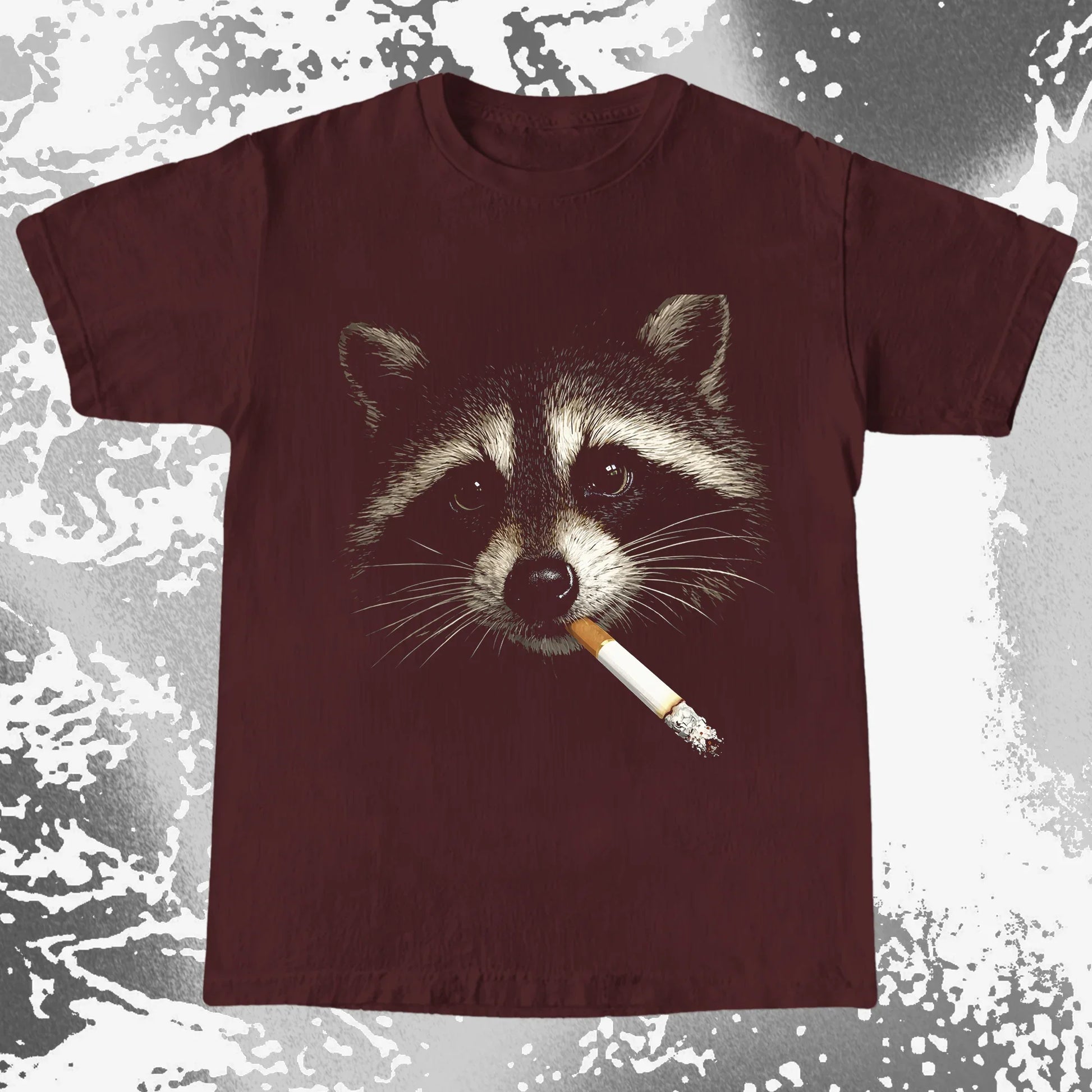 Quiet Smoke Raccoon Tee – Midnight Outsider Mood, funny meme tee gift (view 3)